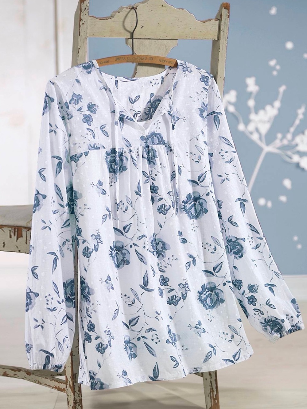 NorthStyle White Tunic with Blue Floral Print